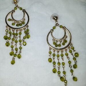Free with $15 purchase 4" Green and gold beaded earrings NWOT